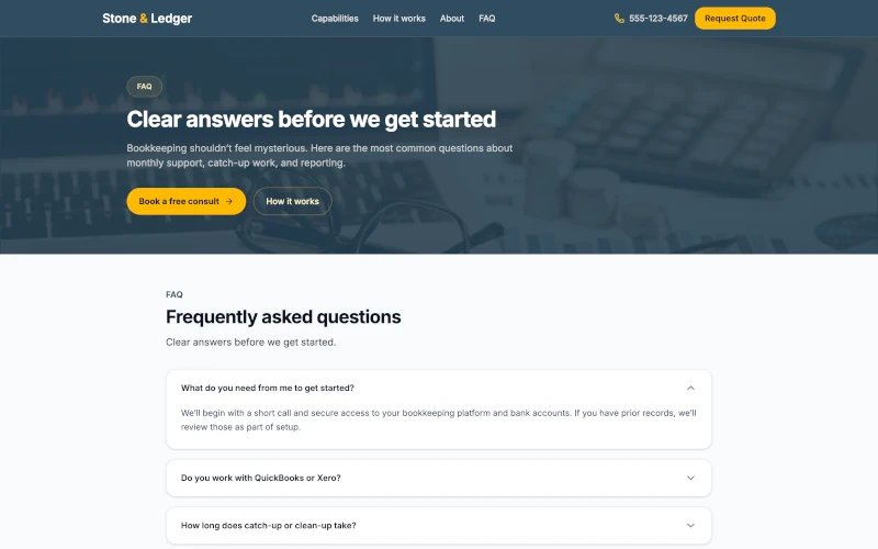 FAQ page demo screenshot