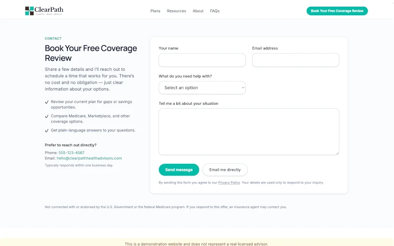 Contact page demo screenshot