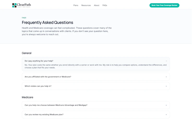 FAQ page demo screenshot